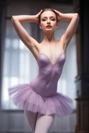 A woman in a tutu and ballerina shoes stood before the mirror, her hands gripping the edge of the sink as she stared at her reflection. Her pussy was wet and glistening, begging for attention. She reached down to touch