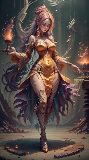 A skilled pyrokinetic with long hair and round ass, she used her powers to create intricate details in her portraits. She was a skilled vamptech using fireballs generated by the nodes of ethereal atmosphere. Her dress was made of water