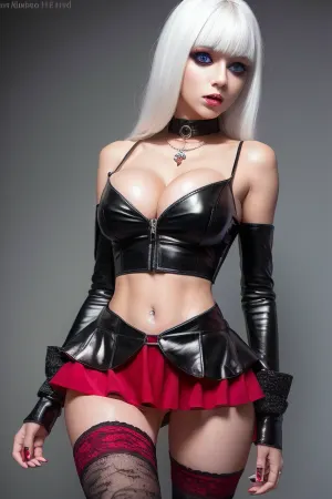 Una joven estonia, vestida con una falda roja apretada con volantes, ojos de alta cola y ojos detallados, caras, caderas y pelvis entre tetas. Su piel era blanca porcelana y sus pechos eran firmes y pesados