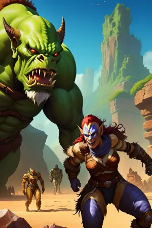 hewoworc, shewoworc, <lora:sxz-orcs:.5>, pikkyfemaleorc, 1girl, <lora:FemaleOrc:.5>, (animal), (((many, giant, monsters, are, around, girl, evil, surrounded, creatures, in, background)))