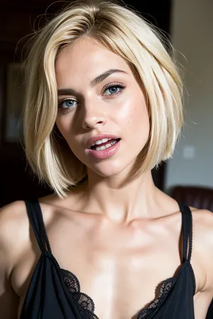 女子身材完美,乳房通畅,胃部平坦,下巴有微弱的斑点. 她的皮肤光滑而无瑕疵 除了下巴上最微弱的斑点 她带走了