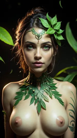 Sylvari, una chica de piel verde con hojas bioluminiscentes para el cabello y ojos verdes brillantes, estaba frente al espejo admirando su propio reflejo. Era maestra de la tecnología AI y había desarrollado un algoritmo que le permitía