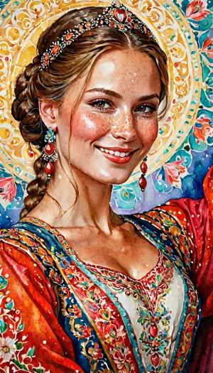 The woman in the picture is a Russian beauty with long distance view. She has a bright, happy smile and lots of freckles on her face and skin. Her body is toned and muscular, giving the picture an air of romance and beauty