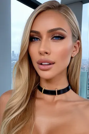 The AI generated a beautiful picture of an Instagram model with perfect features, including her large breasts and narrow hips. She had perfect cheekbones, wide eyes, and symmetrical facial features. Her glossy lips were thin and pink, with a hint of