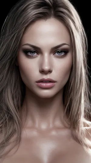 woman, epic photorealistic more deep dark shadows, epic photorealictic skin pore, epic photorealistic darkness around only frontal bright epic photorealistic photoflash of cold light in front of you, black dark background, perfect ideal breasts, sexy evening makeup, close up, focus on low lip, epic photorealistic nipples, epic photorealistic iris, closed mouth, epic photorealictic skin pattern, epic photorealistic clear shading, epic photorealistic trabecule on iris, epic realistic pattern of lips, epic photorealistic light, more image sharp, epic dark room, 16k, face 100% photorealistic copy of face porn star Riley Steele