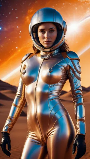 a woman wearing sexy astrosuit with helmet, fully naked girl