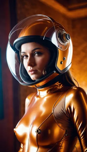 एक महिला एक हेलमेट और पूरी तरह से नग्न शरीर के साथ एक AI-generated astrosuit पहने एक कंप्यूटर स्क्रीन के सामने बैठे थे, typing दूर। अचानक, वह अपने पैरों के बीच एक झुकाव सनसनी महसूस करती थी क्योंकि उन्होंने स्क्रीन पर नग्न लड़की को देखा था। वह