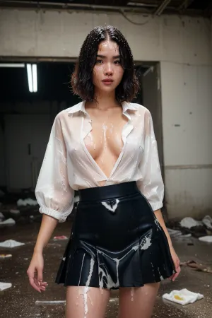 Il corpo della donna era coperto di macchie di sperma, i suoi vestiti erano rovinati, e i suoi capelli erano pieni di sperma. Aveva una texture di carta da parati 8k ad alta definizione sullo sfondo, qualità fotografica HDR per la migliore qualità possibile