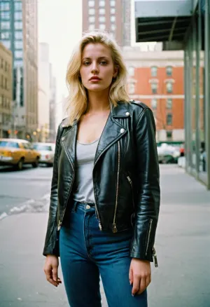 Carly Norris captured the grunge style woman in the streets of 1990 Manhattan with her bokeh f.1.8 shot on Agfa Vista 200 film, capturing the moment with her bokeh f.1.8 shot on Ag