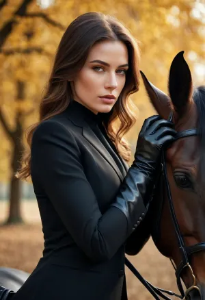 The woman sat in front of the Masterpiece AI, her fingers moving quickly as she worked on a digital canvas. Her fingers were nimble and precise, creating an all-black portrait of a model with a horse. The bokeh effect added to