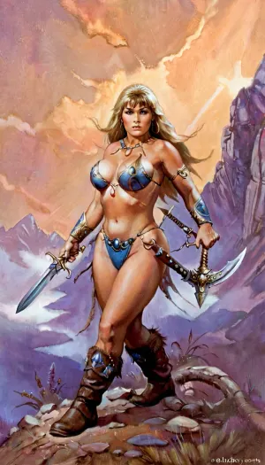 Curvy 여성 와 a 통통한 몸 과 거대한 가슴 서 의 앞 의 예술가, 유지 무기 에 그녀의 손. 그녀는 섹시한 포즈를 가지고, 블루 눈을 뚫고 예술가를 찾고. 그녀의 머리 was 긴 과 금발의