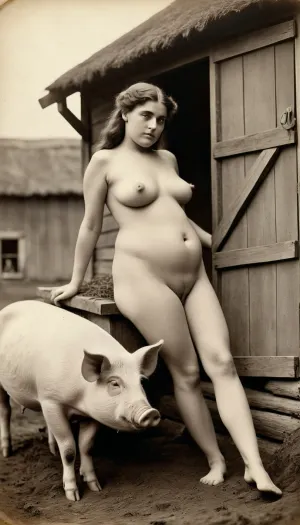 Une femme, une très vieille photo, et un couple de villageois nus font l'amour dans une ferme porcine. Les porcs se sont enfuis