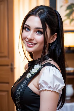 The AI assistant created a photo of a light-skinned woman with bright blue eyes, a black haired woman with ultra-detailed features, and a professional photography outfit for an image that would be perfect for any occasion