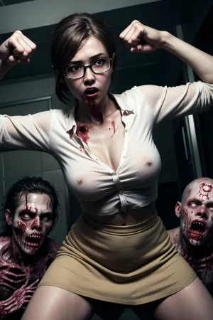 Das Mädchen wurde in einer Zombie-Apokalypse gefangen, umgeben von mehreren Jungs mit ihren weißen Hemden und Bleistift Röcken. Sie packte schnell ihr bestes Bild der Zombie-Apokalypse und benutzte ihre meisterte Kampfhaltung, um gegen das Ungeziefer zu kämpfen