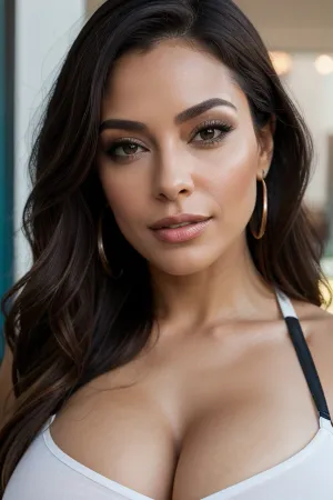 Um modelo de fitness Latina maravilhosamente bonito com foto de alta qualidade, mulher colombiana de 23 anos com peitos maciços e uma cara detalhada, gemendo e rosto de prazer adicionado à sensualidade da foto