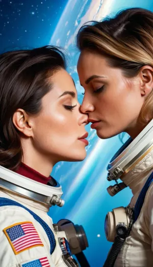 Samantha y Sarah, dos astronautas lesbianas, exploran un planeta con exuberantes bosques verdes y lagos cristalinos. Toman fotos de los cuerpos del otro mientras nadan en el lago
