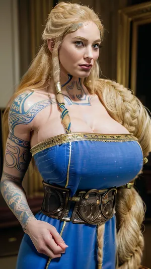 ゲームのラグナロクでは、長い髪、大きな胸、そして彼女の腕の入れ墨で美しい女性の全身のショットを見つけることができます。 青い目とブロンドの髪が中に入っています。 鼻はストレート