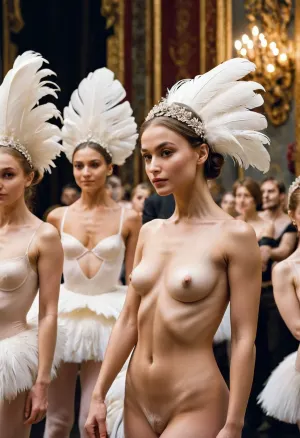 The audience at the Bolshoi Theater was in awe as they watched the beautiful naked ballerina perform on stage. As she rose on stage to present bouquets, the camera captured every moment of her performance. The spectators were entranced by