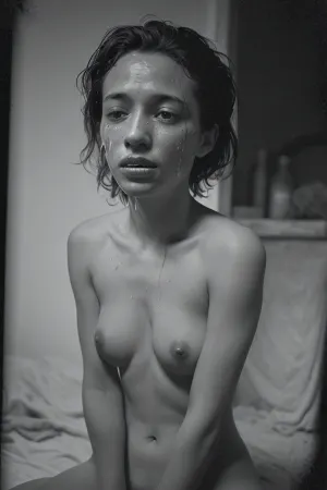 The woman in the photograph is wearing a cotton field dress, which was a traditional garment worn by African American women during the time period of the Civil War. She has dark skin, high cheekbones, and wide eyes that convey fear and desperation