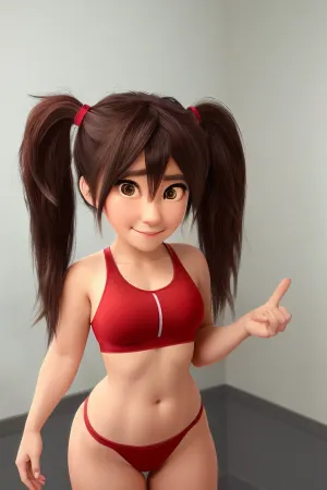 若き大人の女性の体は、赤のスポーツブラジャーで覆われ、彼女のアワーグラスフィギュアを明らかにしました。 彼女のツインテールは完全にストレートで、笑顔は魅惑的でした。 彼女はリッピングレギンスとセクシーな笑顔で自分自身の写真を撮った、