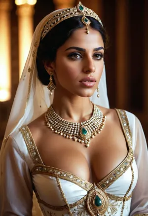 Ein atemberaubendes 24-jähriges arabisches Prinzessinnen in einem großen brustierten, ultra realistischen und textgenerierenden Bild