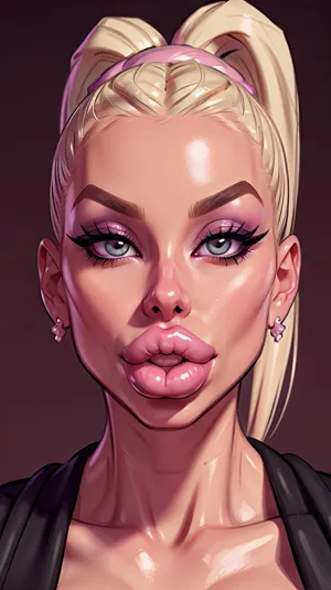 A woman with high-quality AI generated porn picture and a huge fakelips, high detailed bimbo lipstick, ponytail hairstyle, and huge fakelips