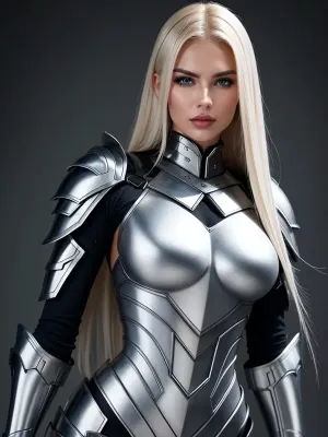 A mulher estava em frente ao espelho admirando sua armadura de metal branco, mas ela não podia deixar de se sentir um pouco frustrada com a falta de atenção dos homens. Quando ela se virou para sair do quarto, ela pegou um vislumbre de si mesma no espelho