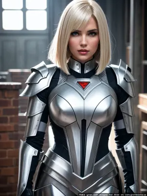 A mulher ficou alta, a sua armadura branca a brilhar na luz do sol. Sua loira cortou o cabelo emoldurado seu rosto, e sua cara zangada foi reta e determinada. Ela segurava uma imagem branca em uma mão, e um lábios brancos