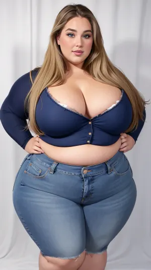 La IA generó una imagen de las mejores exhibiciones de calidad de un modelo que llevaba un vaquero denim sin anotar con una barriga de humor colgando sobre los pantalones cortos. La chica está en un lujoso apartamento con ojos azules de cristal que complementa perfectamente su pelo de color negro