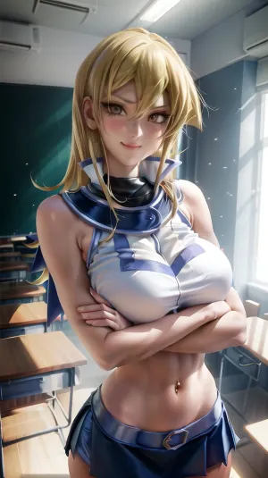 O texto gerado pela AI é uma descrição detalhada da imagem de alta qualidade de Tenjouin Asuka, um personagem da série de anime popular Yu-Gi-Oh! GX