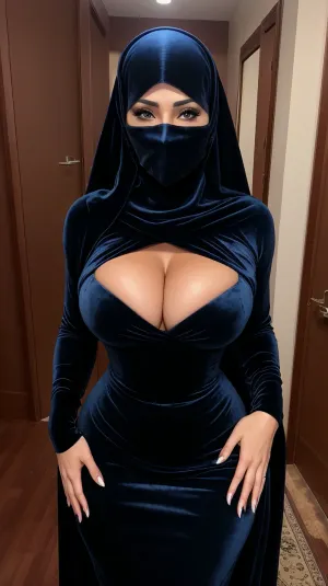 照片里的女人很迷人 满身是内尔森,没有化妆 她的尼卡布穿着天鹅绒穆斯林服饰,这让她的外观更加惊艳. ZH_Bramos忍不住盯着她的照片