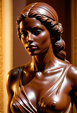 Le conservateur du musée était fier de son chef-d'œuvre, une sculpture en chocolat d'une femme entièrement faite de chocolat au lait. C'était le mélange parfait de l'art et de la créativité, et il ne pouvait pas attendre de voir comment les gens réagiraient quand ils le verraient