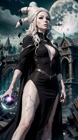 美丽的八千个照片真实形象 一个白发女孩 穿着白色的裙子 站在城堡前