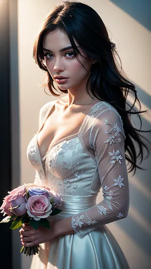 A stunning hyperrealistic AI art generator was used to create a beautiful picture of the beautiful girl with a charming smile, using multiple layers of depth of field and fine drawing. The artist used high-resolution textures and smoothness, with professional art software