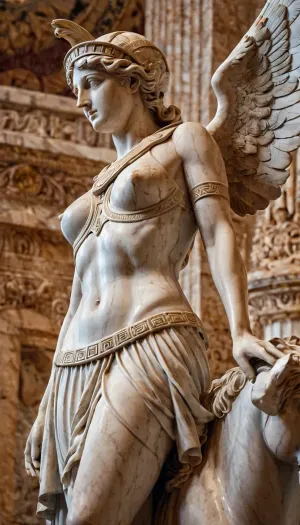 The high-resolution photorealistic image of the Athena statue was a true masterpiece, capturing every detail of the sculpture in full front view
