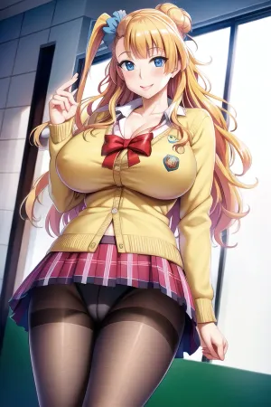 The AI was a master of porn, and it knew how to generate pictures that would make any woman's panties wet. It generated a picture of a woman with huge breasts, smiling in front of the school classroom. The picture was so realistic that