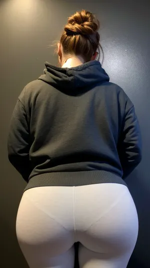 一名20多岁的年轻成年女子穿着一件穿着连衣衫和脚套的便衣,坐在床上。 她有中长的头发和一个卷曲的身体。 她的脸略微向镜头倾斜,