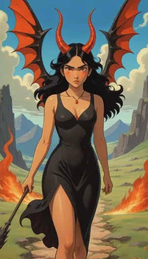 油画中的女人是一名苏古柏,有着黑色的头发和魔鬼的特征. 她用现实的纹理和照明 让她看起来像可以勾引任何人 她的身材性感又弯曲,