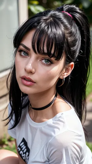 La femme aux cheveux désordonnés et au gros tas de sperme sur le visage a été surprise quand elle a vu la photo. Elle avait une grosse queue de cheval, des franges encadrant ses yeux ronds, et de longs cheveux désordonnés encadrant son visage rond