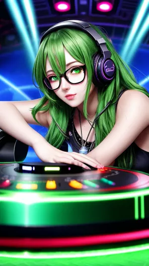 The DJ girl with the ultra-detailed CG wallpaper had the highest image quality and generated extremely detailed CG walls. Her delirium was so intense that she forgot to take off her headphones, which played a cold face green haired girl with glasses