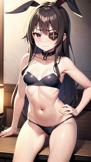 AI以完美的头发,精美的化妆品,以及完美的造型,制作了高清的梅古敏照片. 她戴着一条红眼睛的掐颈项链 并有自信的姿势 让她看起来像一个终极的坏蛋