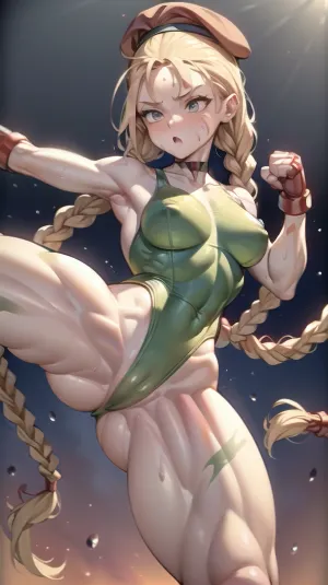 CammySF, 휘 스팅의 예술의 주인, 그녀의 팔을 위해 구성 된 그녀의 얼굴에 공기와 넓은 grin. 그녀의 머리는 완벽하게 땋고 그녀는 고품질의 검은 가죽 부츠를 가지고 있었다. 뚱 베어