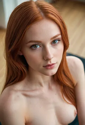 22 yaşındaki bir öğrenci, yüksek ayrıntılı cilt ve ince belline sahip bir fotorealist AI porno fotoğrafı için poz verdi. Onun kırmızı saçı kamera için poz verdiği gibi geri akıyordu