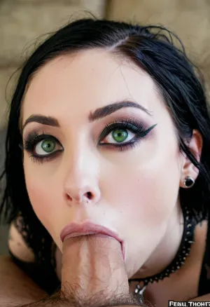 Nikon Z9, a professional photographer with high quality, Alt punk goth, woman with green eyes and black hair, Nikon Z9, realistic matte skin texture visible, sharp focus and high quality picture of a pretty man's penis bl