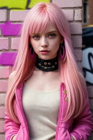 La ragazza con i capelli lunghi e gli occhi affilati si trovava nel vicolo poco illuminato, la sua camicia neon e la leva strappata che contrastava con il muro di mattoni dietro di lei. Ha tenuto una foto in una mano, l'altra mano sull'anca mentre guardava