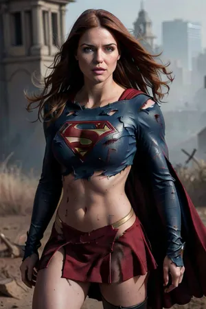 The AI generated photo of the European girl with a blue eyes and ginger hair wearing a red skirt and high heels, looking at the camera with a sharp focus. The photo is in 8k resolution, ultra-detailed, realistic, fullbody on