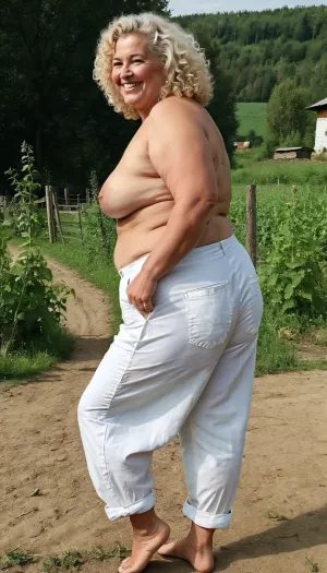 The woman in the picture had a tattoo on her right arm that read "AI" and was smiling widely. She had a big round wide ass, smooth skin, and thick plus-sized legs. Her hair was white and she wore a crop top