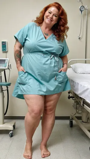 护士是一位高大,厚厚的俄罗斯红发,有精灵发型和纹身. 她有一个大圆的宽臀,光滑的皮肤,以及牙齿之间的缝隙. 她55岁,一直在做人工智能