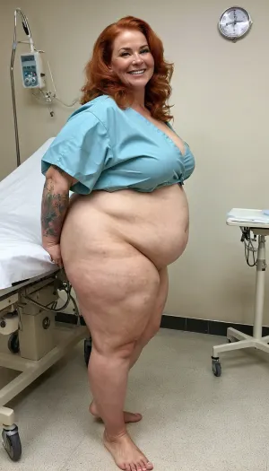 护士,她的精灵发型 和她的手臂上的纹身, 看到。 她的手臂上有精灵的发型和纹身. 她的笑容宽大 裂开 露出一副大牙齿