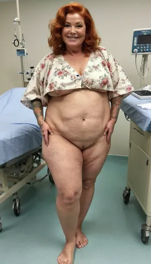 一个55岁的俄罗斯红发护士 身上有纹身和古董风格的衣服 他们喜欢让人对她在医院的堕落行为感到不舒服